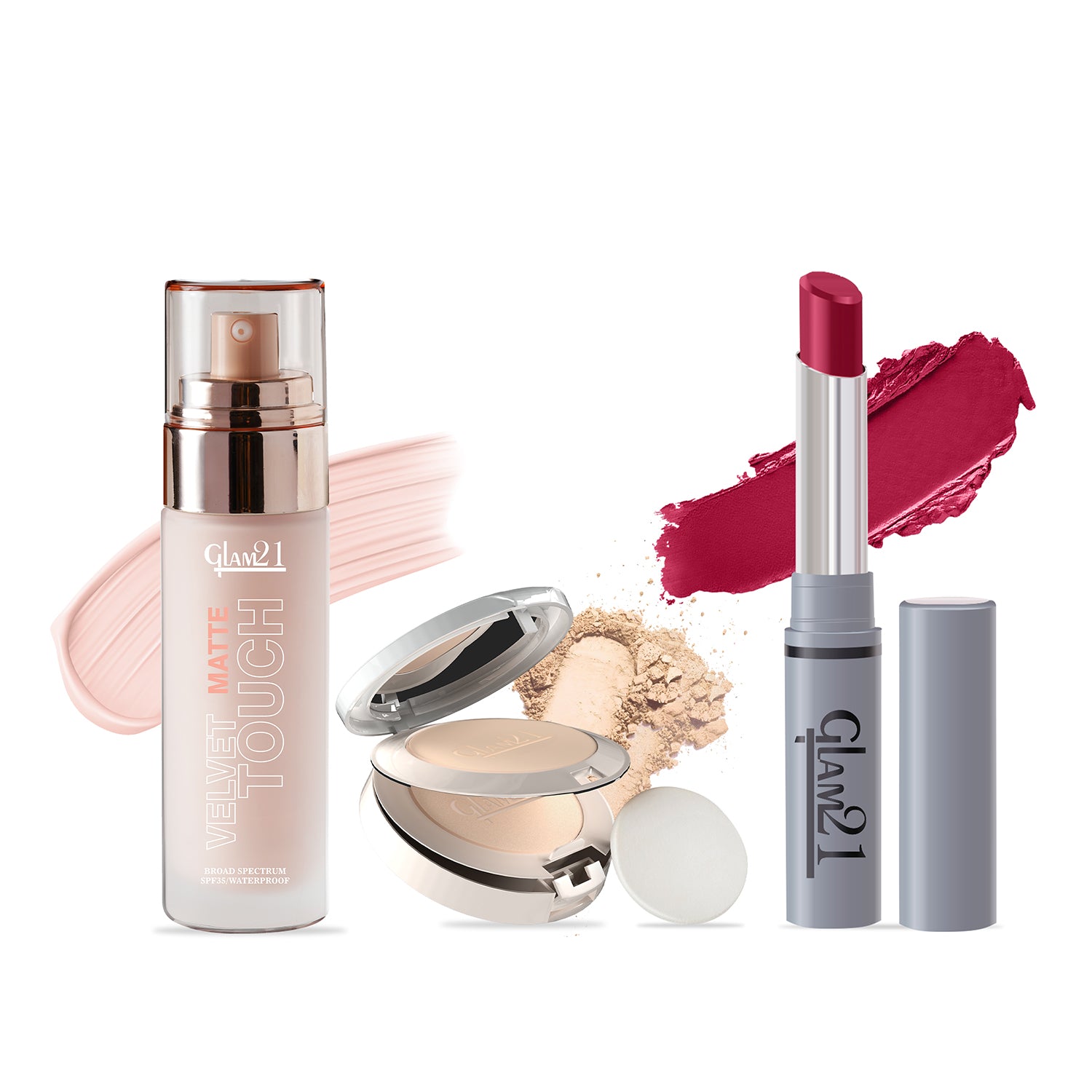 Compact Powder+Non-Transfer Lipstick+Silk Foundation Combo