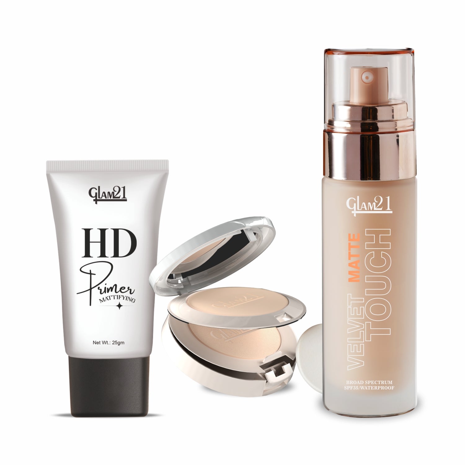Compact Powder+HD Primer +Silk Foundation Combo
