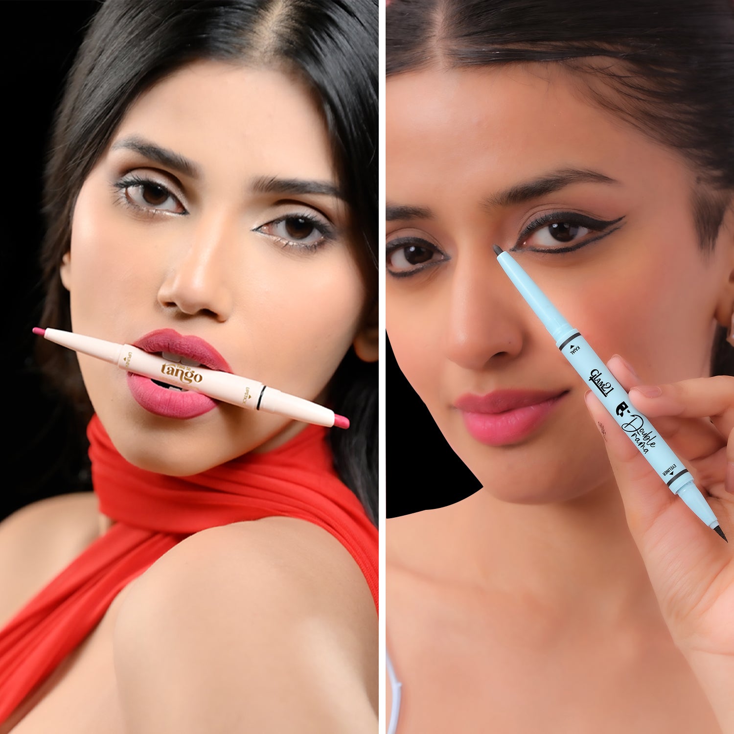 Two To Tango Lip Liner + Lipstick & Double Drama Kajal+ Eyeliner