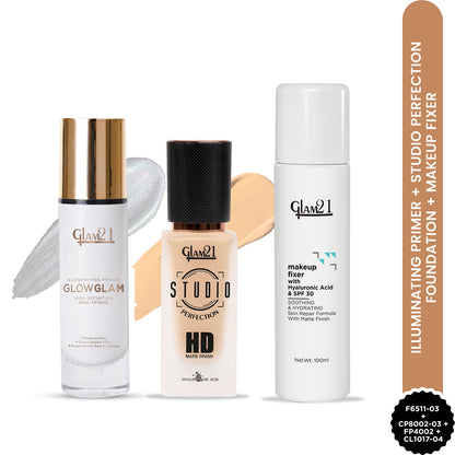 Complete HD Makeup Base Kit with Primer, Foundation &amp; Makeup Fixer Spray