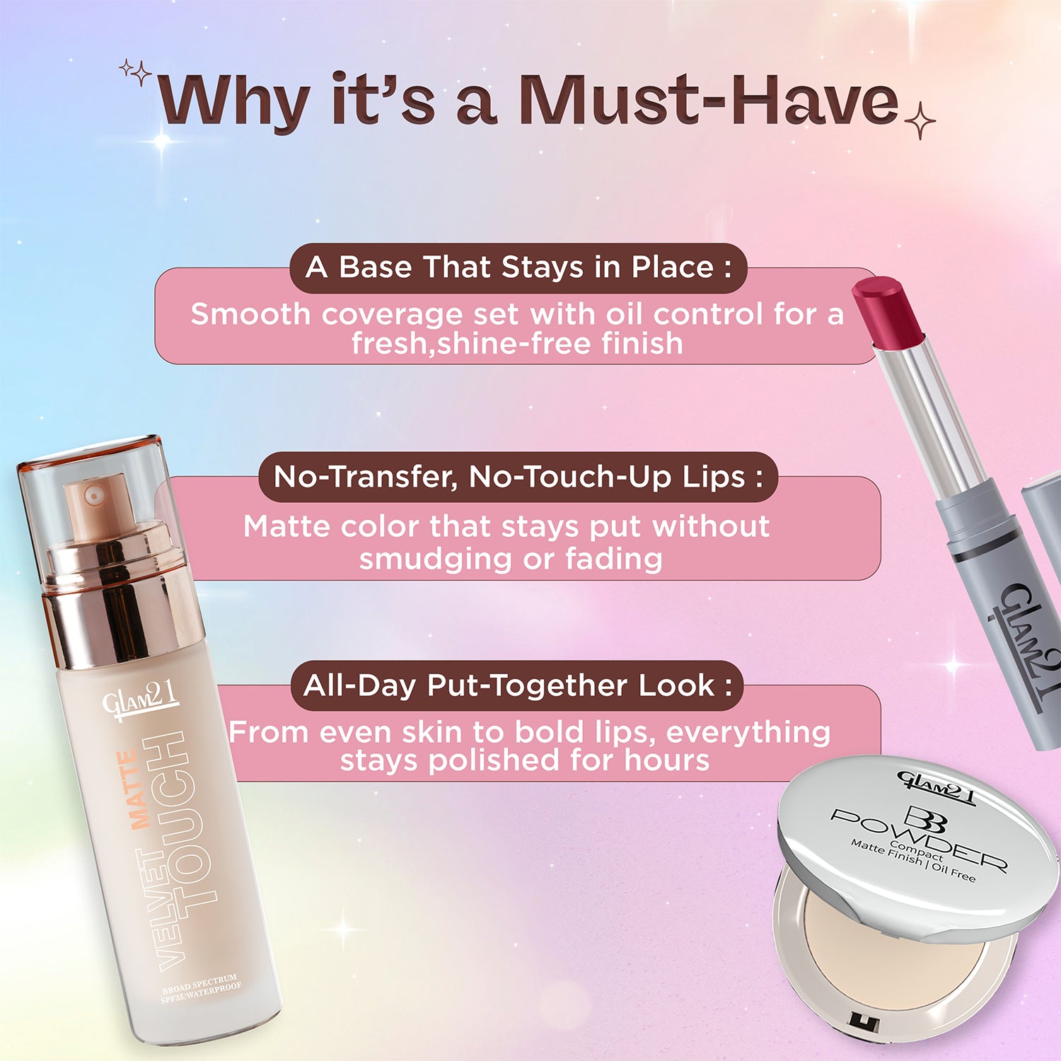 Compact Powder+Non-Transfer Lipstick+Silk Foundation Combo