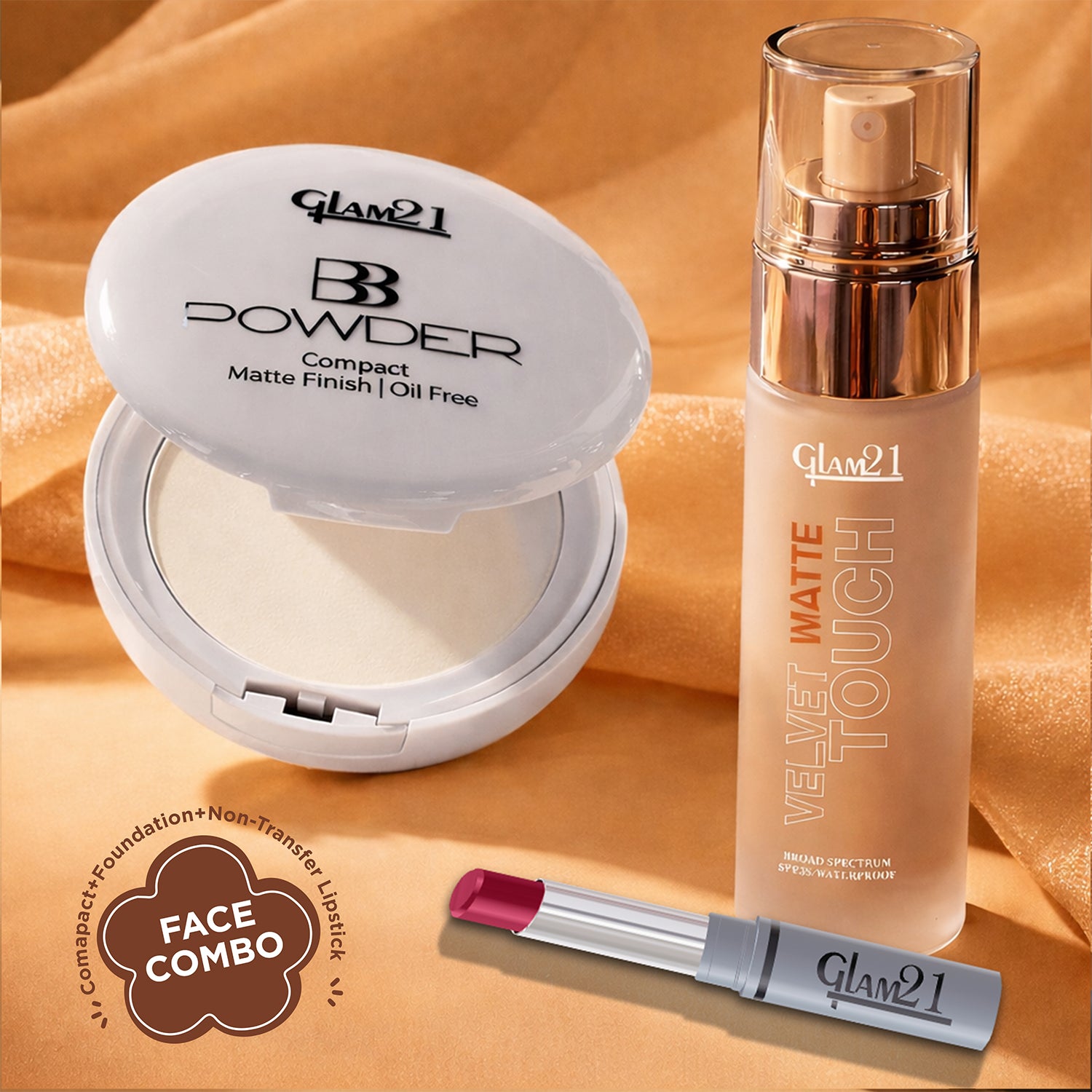 Compact Powder+Non-Transfer Lipstick+Silk Foundation Combo