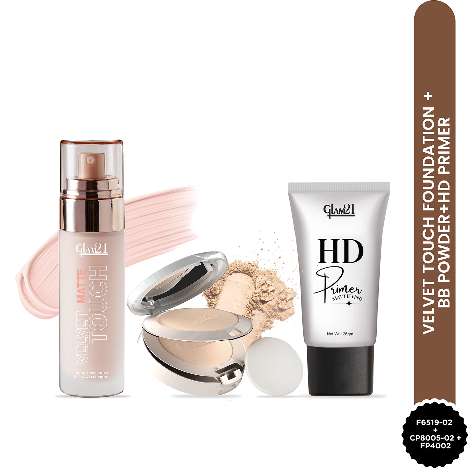 Compact Powder+HD Primer +Silk Foundation Combo