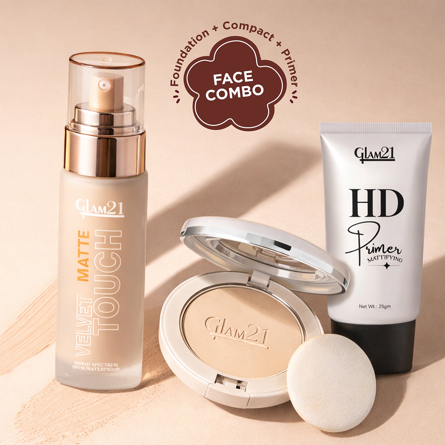 Compact Powder+HD Primer +Silk Foundation Combo