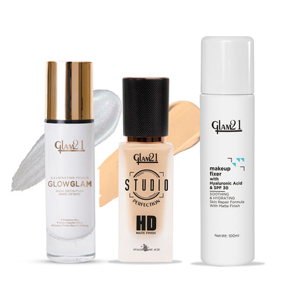 Complete HD Makeup Base Kit with Primer, Foundation &amp; Makeup Fixer Spray