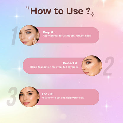 Complete HD Makeup Base Kit with Primer, Foundation &amp; Makeup Fixer Spray