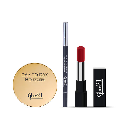 Glam21 HD Beauty Essentials: Pan Cake, Kajal & Ultra Velvet Lipstick  (Pack of 3)