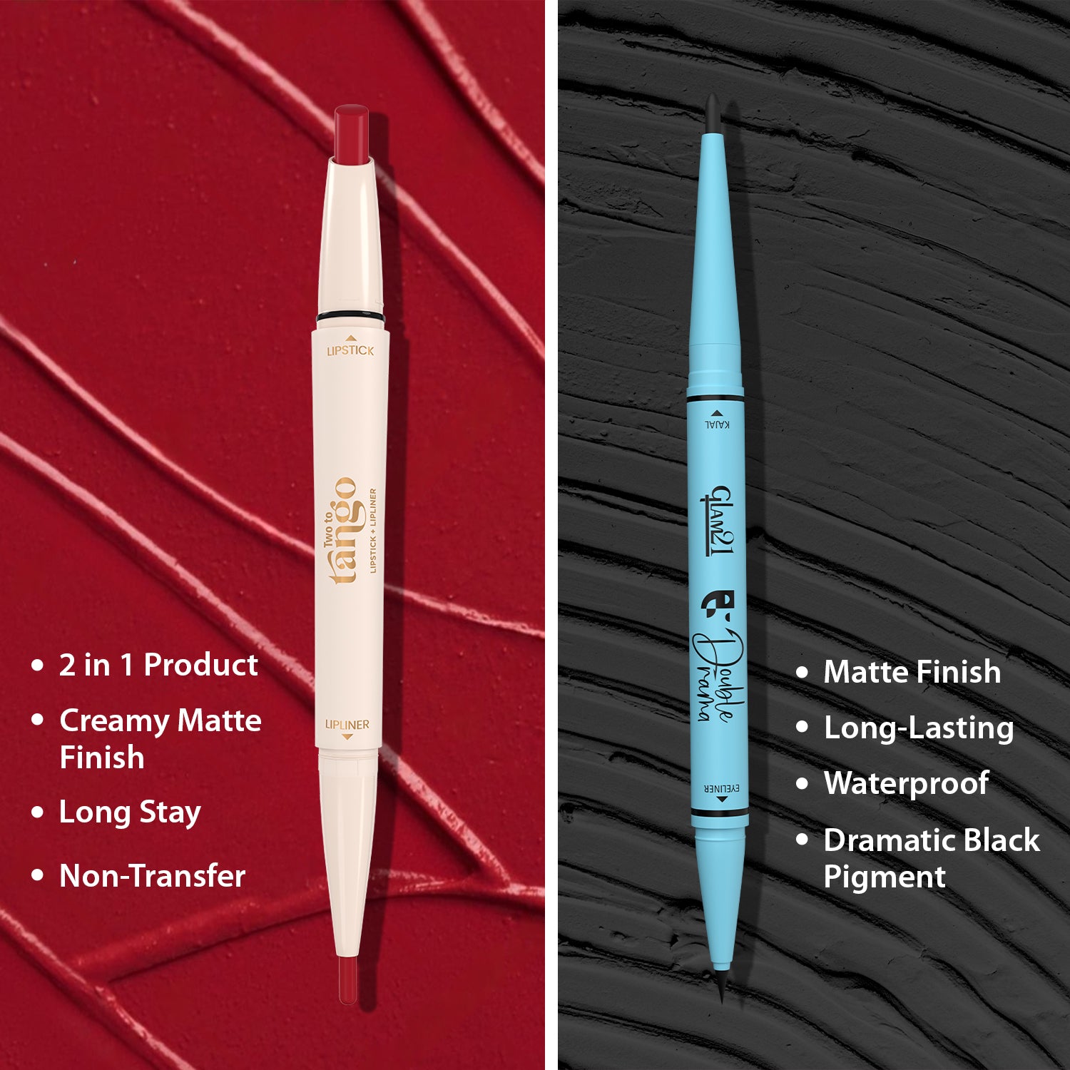 Two To Tango Lip Liner + Lipstick &amp; Double Drama Kajal+ Eyeliner